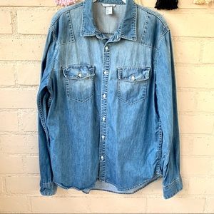 H&M Denim Cotton Top Size 12, with Elbow Patches